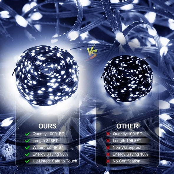 328Ft Dimmable Christmas Rope Lights, 1000 LED For Outdoor and Indoor Decoration