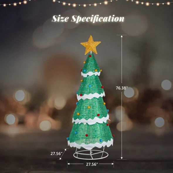 6FT Foldable Weather-Resistant Pre Lit LED Christmas Tree With Xmas ornaments for Indoor and Outdoor Decor