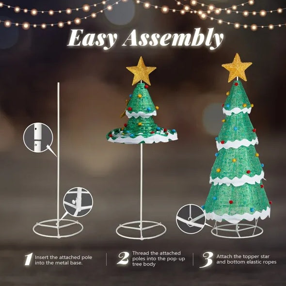 6FT Foldable Weather-Resistant Pre Lit LED Christmas Tree With Xmas ornaments for Indoor and Outdoor Decor